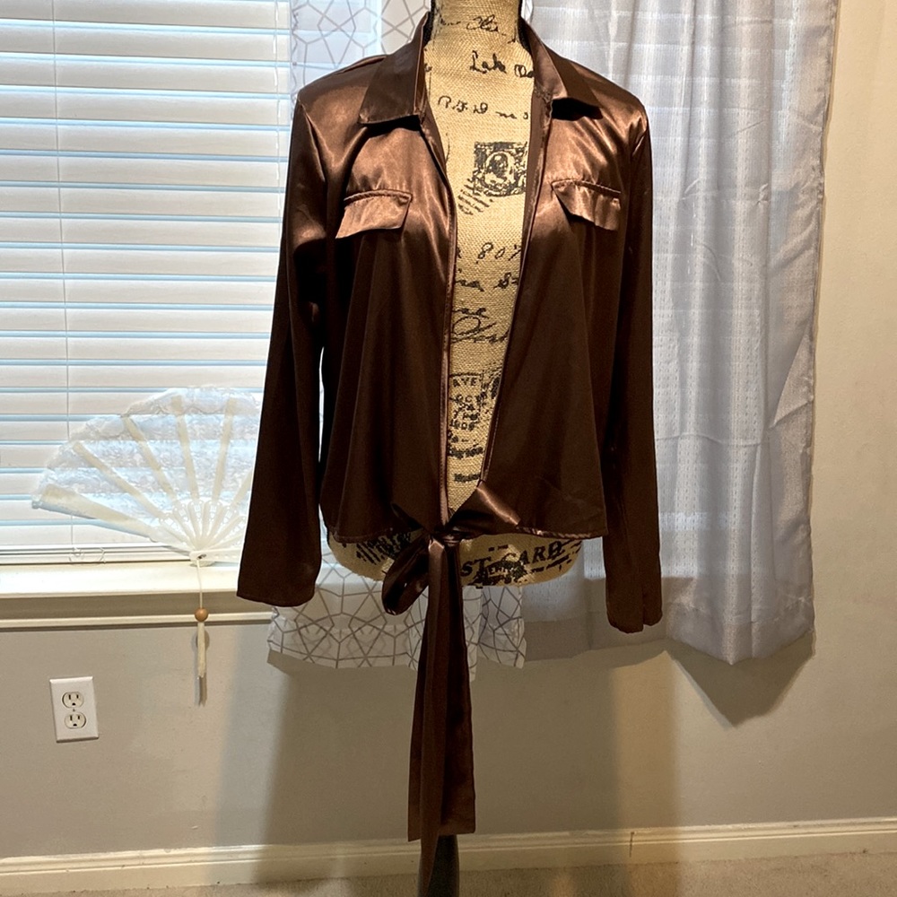 Boohoo Satin Utility Plunge Shirt